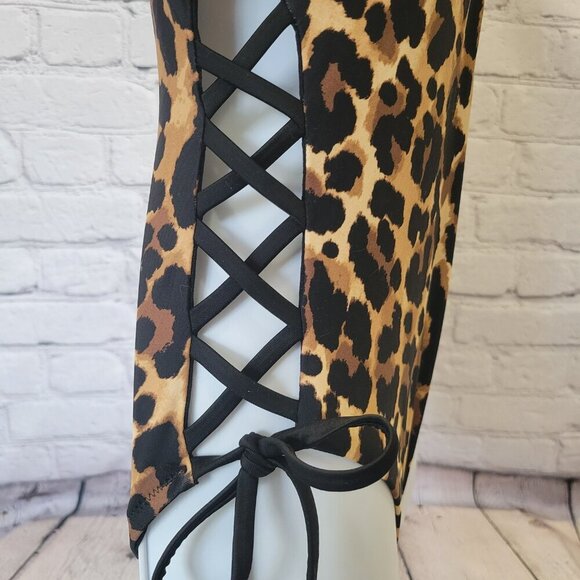 Bar III Women's Lace-Up Cheetah Print Swimsuit - Picture 5 of 7